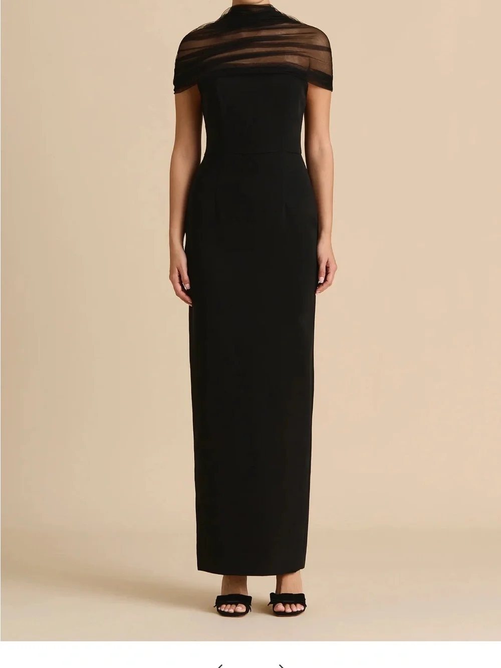 Strapless Black Evening Sheath Dress with Sheer Capelet - Picture 2 of 3